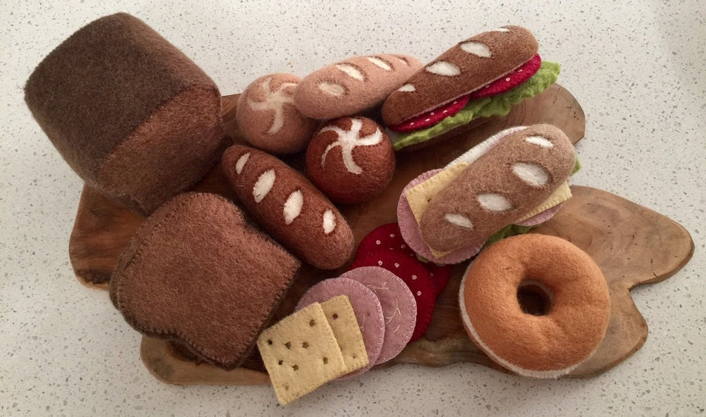 Felt Bread and Sandwich Toppings on Wood Slice - Papoose Toys - Sticks & Stones Education