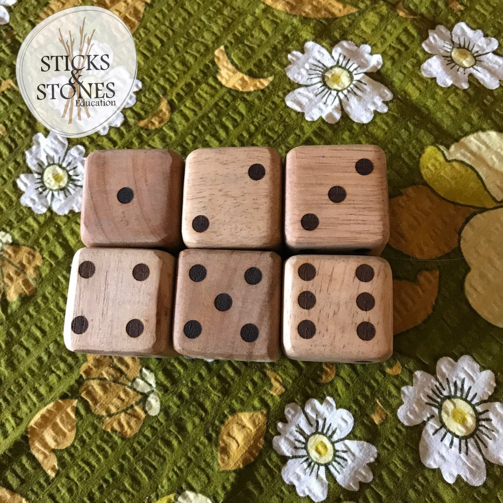 Wooden Dice - Sets of 6, 3 or 2 - Sticks & Stones Education - Sticks & Stones Education