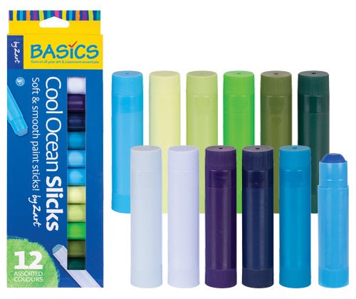 Slicks Paint Sticks || Cool Ocean - Set of 12 - Zart Art - Sticks & Stones Education