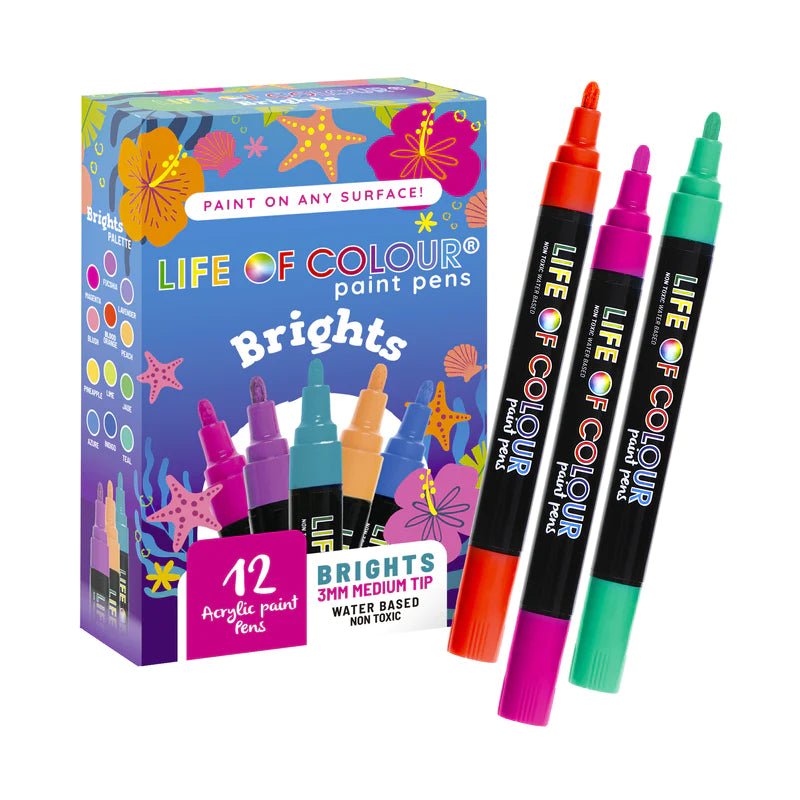 Bright Colours Medium Tip Acrylic Paint Pens - Set of 12 - Life of Colour - Sticks & Stones Education
