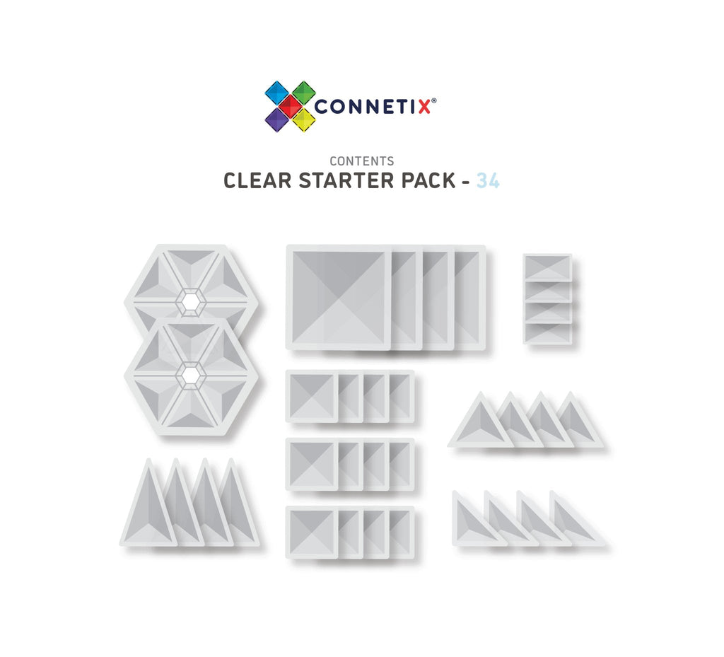 Clear Pack - 34 Pieces || Connetix Tiles - Connetix Tiles - Sticks & Stones Education