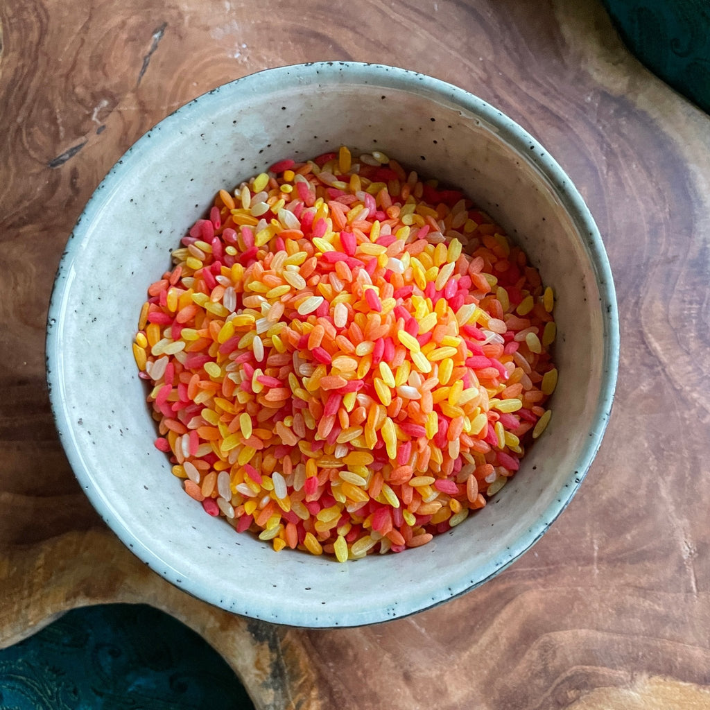 Hot Lava Themed Colourful Sensory Rice