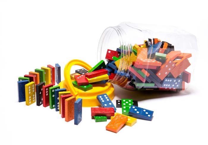 Colourful Wooden Dominoes - Jar of 168 - Learning Can Be Fun - Sticks & Stones Education