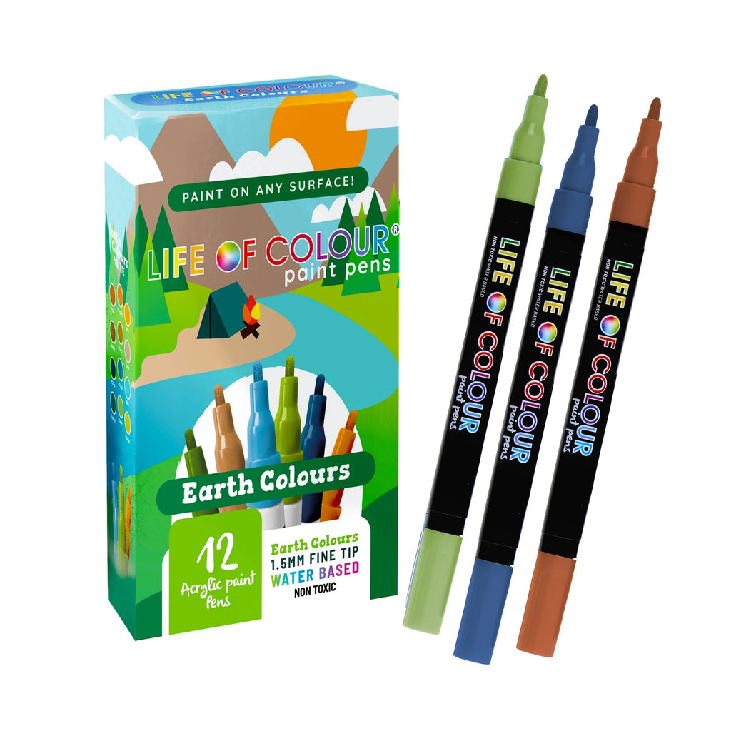 Earth Colours 1.5mm Fine Tip Acrylic Paint Pens - Set of 12 - Life of Colour - Sticks & Stones Education