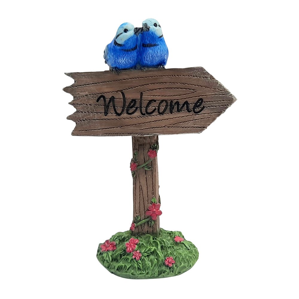 Fairy Garden Welcome Sign with Blue Wrens - Sticks & Stones Education - Sticks & Stones Education