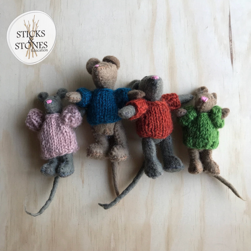 Felt Mouse Family - Set of 4 - Papoose Toys - Sticks & Stones Education
