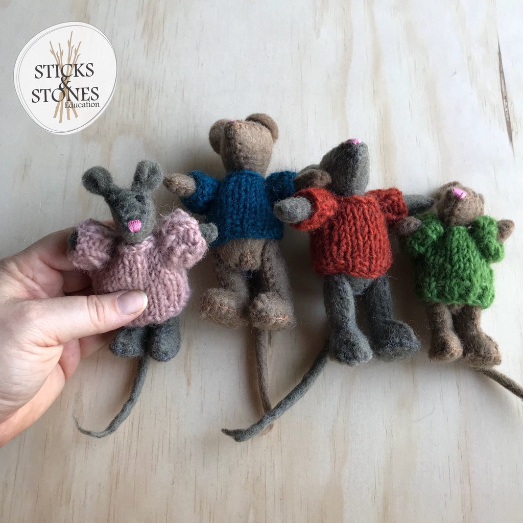 Felt Mouse Family - Set of 4 - Papoose Toys - Sticks & Stones Education