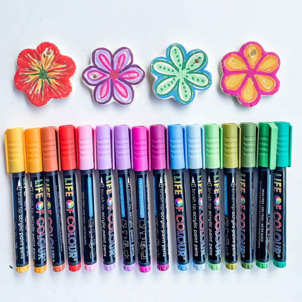 Floral Colours Brush Tip Acrylic Paint Pens - Set of 16 - Life of Colour - Sticks & Stones Education