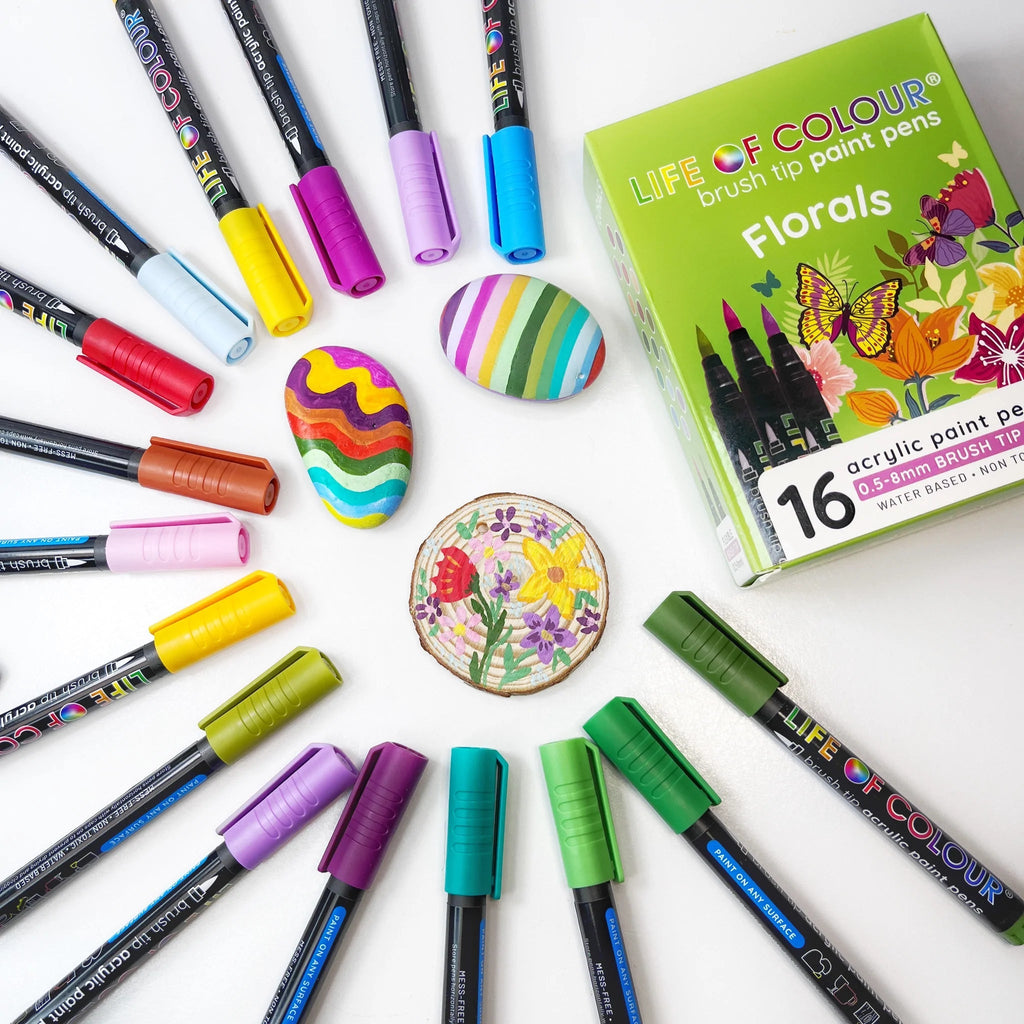 Floral Colours Brush Tip Acrylic Paint Pens - Set of 16 - Life of Colour - Sticks & Stones Education