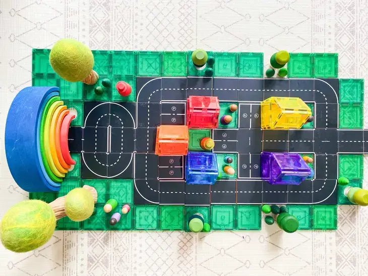 Learn & Grow Magnetic Tile Topper - Road Pack (40 Piece) - Learn & Grow Toys - Sticks & Stones Education
