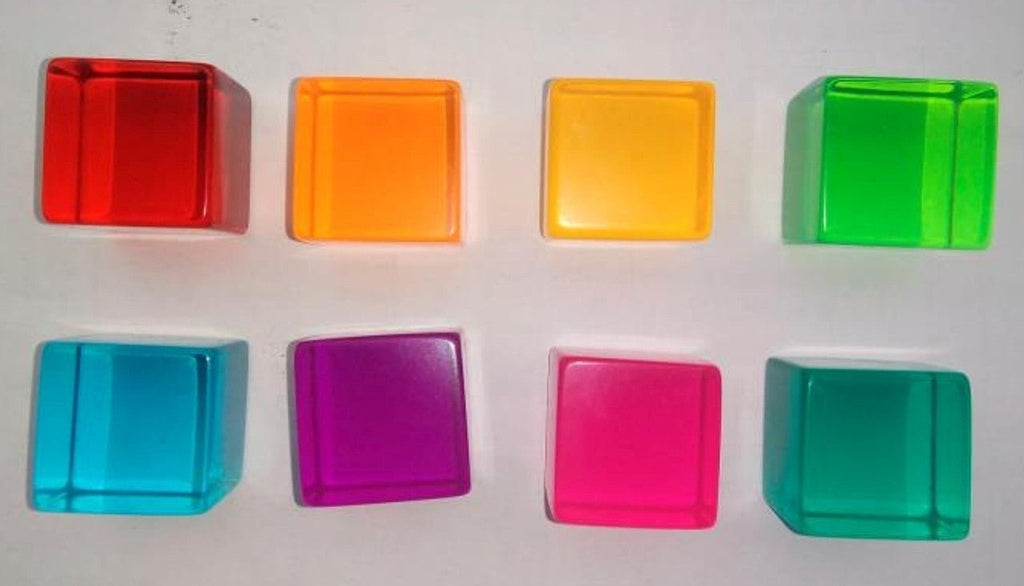 Lucite Cubes 16 Bright Blocks with Tray - Papoose Toys - Sticks & Stones Education