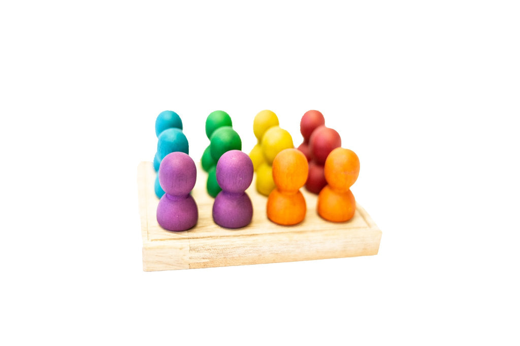 Mini Rainbow Peg People in wooden tray - QToys - Sticks & Stones Education