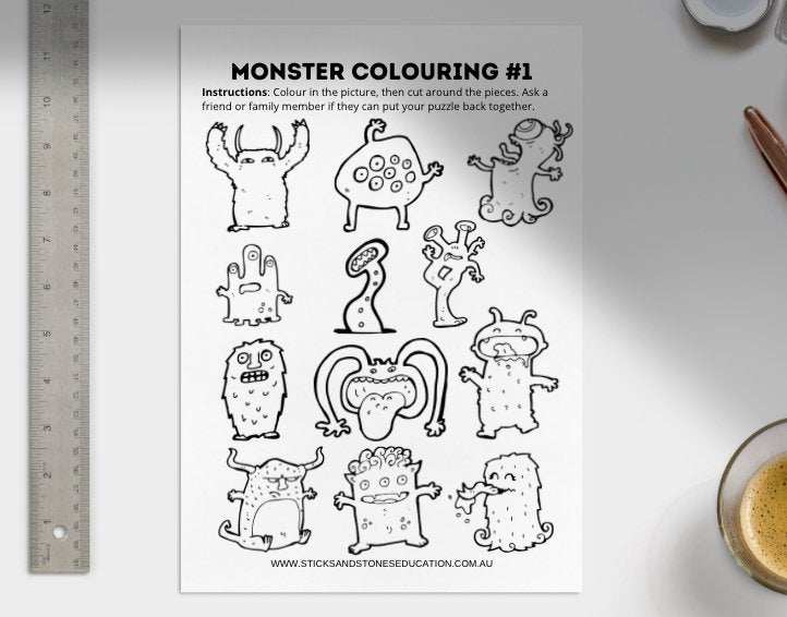 Monster Colouring in Page - Sticks & Stones Education - Sticks & Stones Education