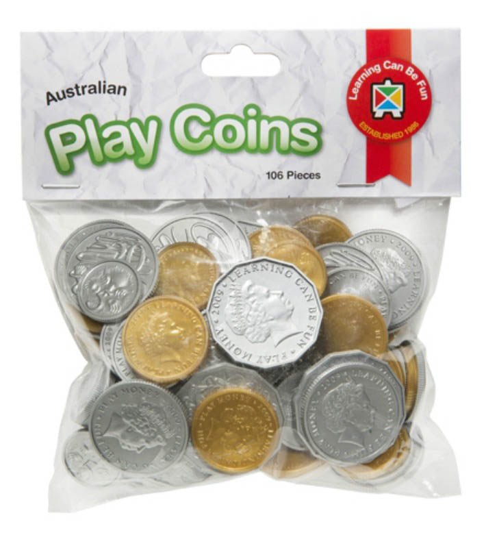 Plastic Coins Pk 106 pcs - Learning Can Be Fun - Sticks & Stones Education