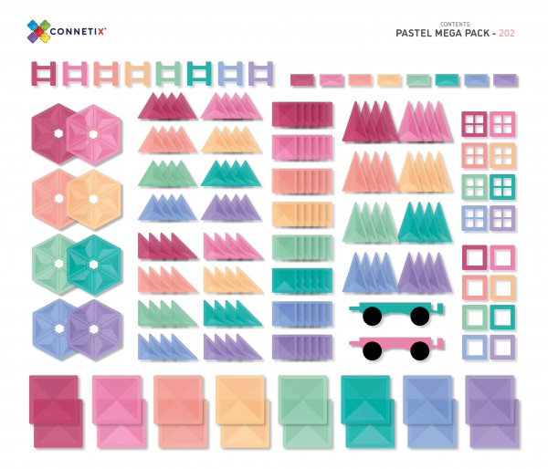 PRE-ORDER Pastel Mega Pack - 202 Piece || Connetix Tiles - Connetix Tiles - Sticks & Stones Education