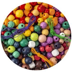 Rainbow Wooden Bead Threading Kit - Educational Colours - Sticks & Stones Education
