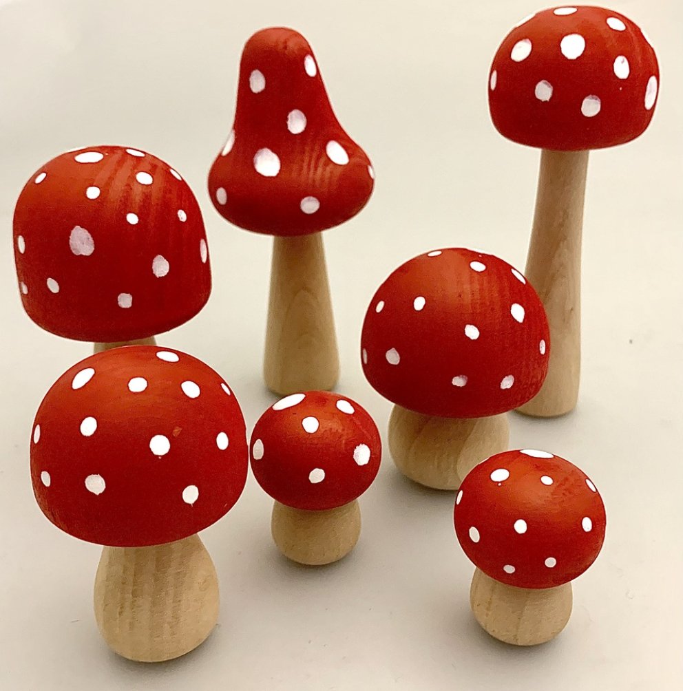 Toadstool Mushroom Red/White Spots - Set of 7 - Papoose Toys - Sticks & Stones Education