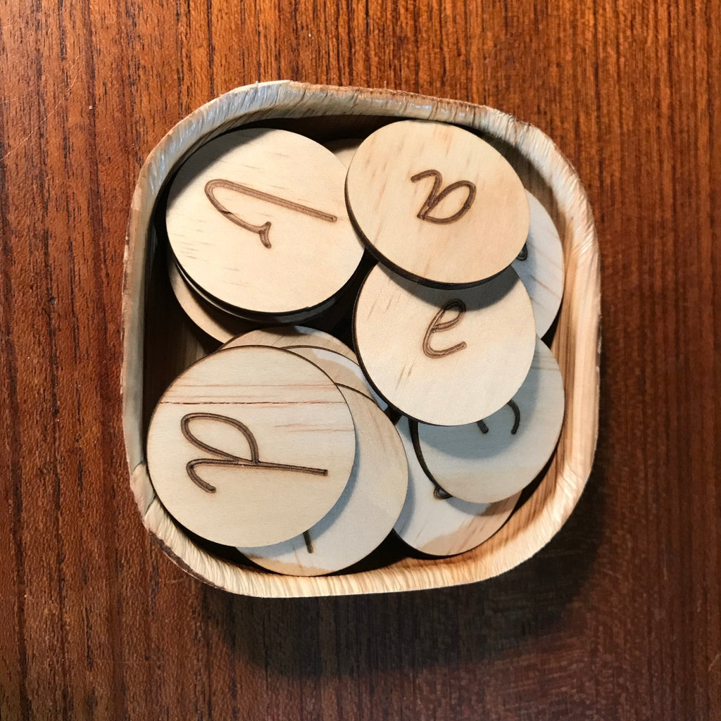 Wooden Alphabet Discs - Happily Handmade - Sticks & Stones Education