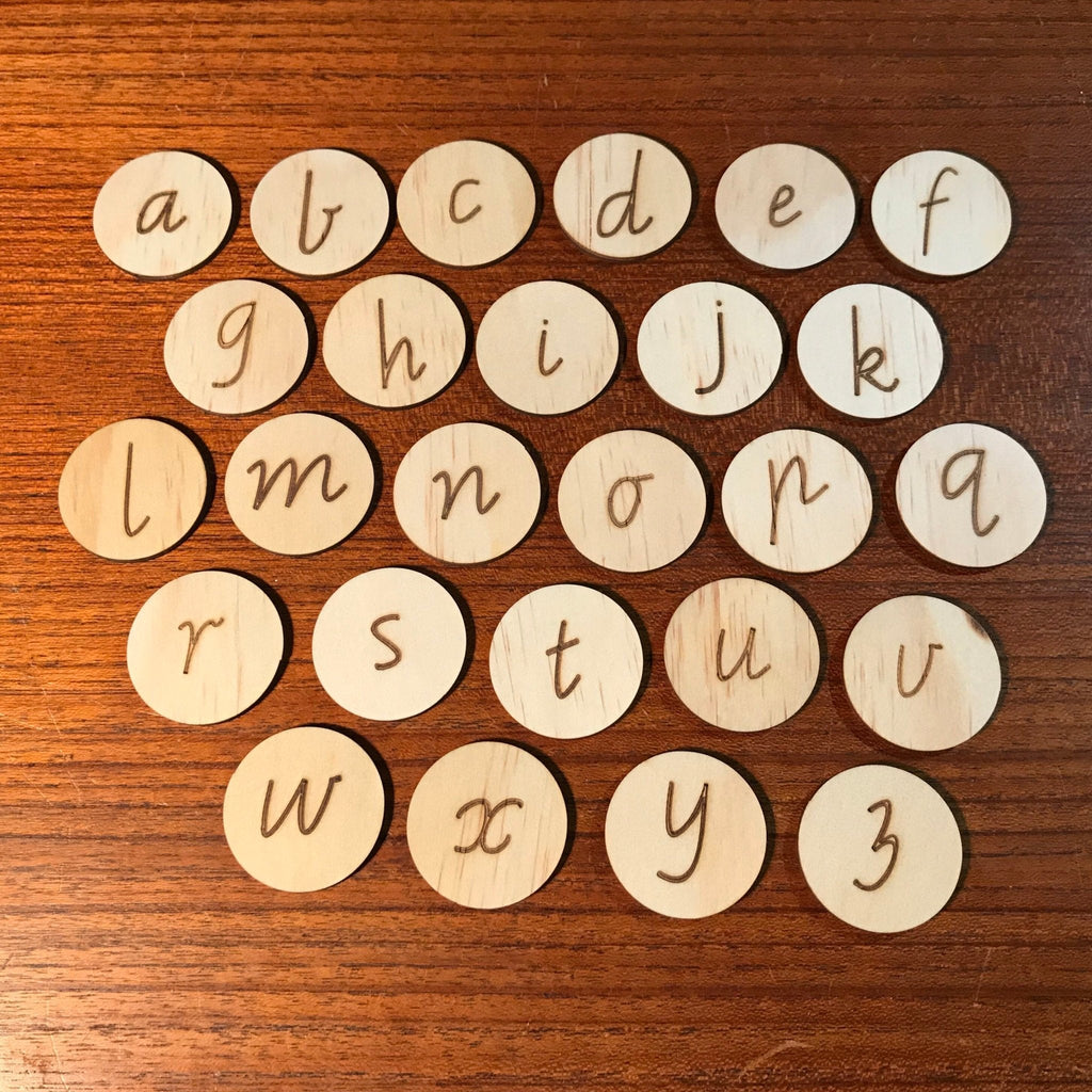 Wooden Alphabet Discs - Happily Handmade - Sticks & Stones Education