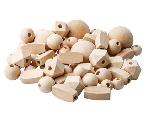 Wooden Geometric Beads in Natural - 92 pieces - Zart Art - Sticks & Stones Education
