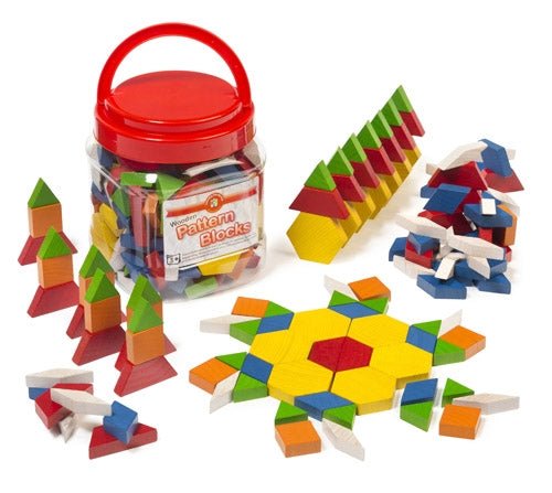 Wooden Pattern Blocks - Jar Of 126 - Learning Can Be Fun - Sticks & Stones Education