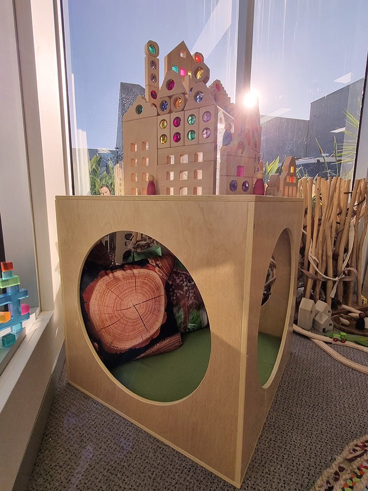 Wooden Playhouse Cube with Mirrors & Cushion - Avocado - Billy Kidz - Sticks & Stones Education