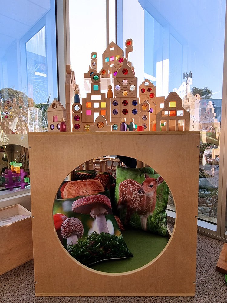 Wooden Playhouse Cube with Mirrors & Cushion - Avocado - Billy Kidz - Sticks & Stones Education