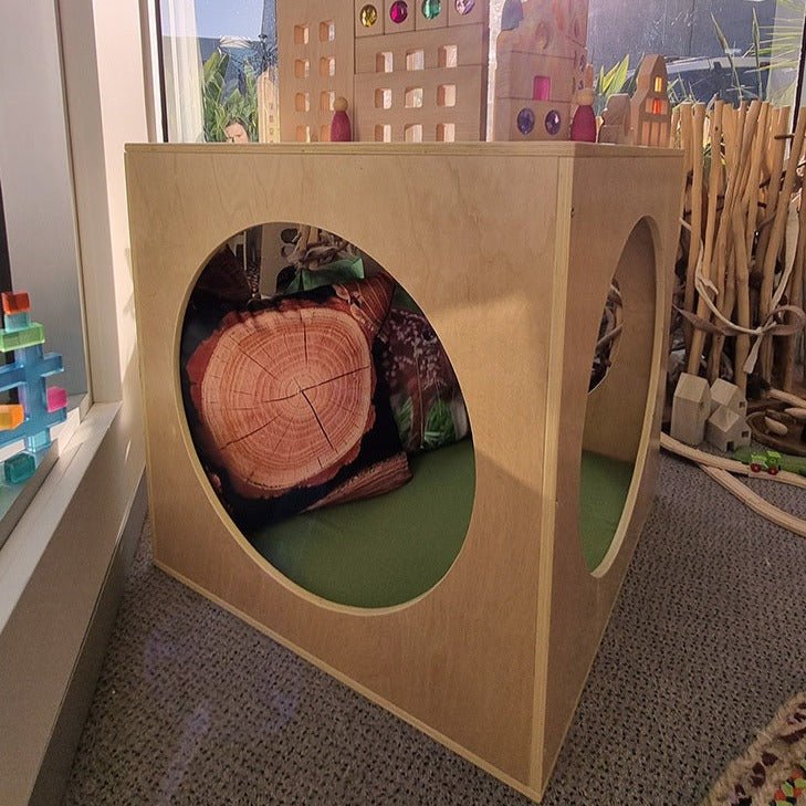 Wooden Playhouse Cube with Mirrors & Cushion - Avocado - Billy Kidz - Sticks & Stones Education